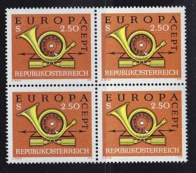 Європа Европа ^/--/^ ZM Австрия  1973 г   MNH - квартблок ^_^^^ ZM Австрія 1973 MNH - квартблок - фото фото фото