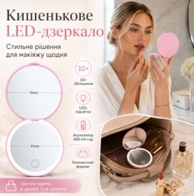 Дзеркала Зеркала ^/--/^ Косметическое зеркало с LED подсветкой от USB, Розовый / Зеркало карманное / Зеркальце для макияжа ^_^^^ Косметичне дзеркало з LED підсвічуванням від USB, Рожевий / Дзеркало кишенькове / Дзеркальце для макіяжу - фото фото фото