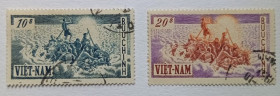 В'єтнам Вьетнам ^/--/^ Южный Вьетнам 1955 Прибытие беженцев, 2 марки, гашеные  (КЦ = 9 евро) ^_^^^ Південний В'єтнам 1955 Прибуття біженців, 2 марки, гашені (КЦ = 9 євро) - фото фото фото