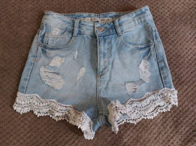 Шорти Шорты ^/--/^ Стильные короткие женские джинсовые шорты с кружевом denim co ^_^^^ Стильні короткі жіночі джинсові шорти з мережевим denim co - фото фото фото