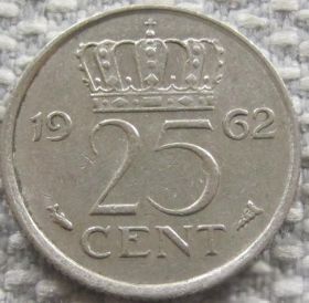 Нідерланди Нидерланды ^/--/^ Нидерланды 25 центов 1962 года #12676 ^_^^^ Нідерланди 25 центів 1962 року #12676 - фото фото фото