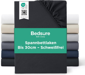 Простирадла Простыни ^/--/^ Лот № 15712 Простирадло Bedsure Fitting Sheet 180 x 200 см з мікрофібри до 30 см, чорне Простирадла на ремінці з еластичною стрічкою та глибокою кишенею, для ліжок з пружинним блоком та товстих матраців, дихаючі та швидковисихаючі - фото фото фото