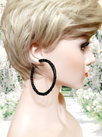 Сережки Серьги ^/--/^ Черные кожаные серьги кольца 7 см, ручная работа в 1 экземпляре ^_^^^ Чорні шкіряні сережки кільця 7 см, ручна робота в 1 примірнику - фото фото фото