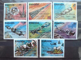 Освоєння космосу Освоение космоса ^/--/^ Руанда Rwanda Space 1977 Mi 901-908 /--/ A overprint In Memoriam Von Braun MNH ^_^^^ Rwanda Space 1977 Mi 901-908 /--/ A overprint In Memoriam Von Braun MNH - фото фото фото