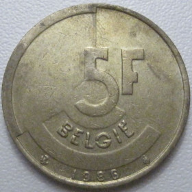 Бельгія Бельгия ^/--/^ Бельгія 5 франків 1986 року Belgie 42887 ^_^^^ Бельгия 5 франков 1986 года Belgie 42887 - фото фото фото