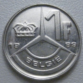 Бельгія Бельгия ^/--/^ Бельгія 1 франк 1989 року Belgie 42740 ^_^^^ Бельгия 1 франк 1989 года Belgie 42740 - фото фото фото