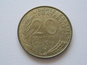 Франція Франция ^/--/^ Франция 20 сантимов 1967 года 24162 ^_^^^ Франція 20 сантимів 1967 24162 - фото фото фото