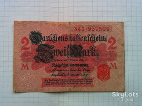 Німеччина Германия ^/--/^ 2  марки  1914 г.  № 341 937509 ^_^^^ 2 марки 1914 р. No 341 937509 - фото фото фото