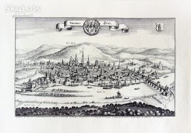 Картини, Гравюри, Живопис та Графіка Картины, Гравюры, Живопись и Графика ^/--/^ Старинная гравюра на бумаге верже Вид на Трир, 1646, M. Merian ^_^^^ Старовинна гравюра на папері верже Вид на Трір, 1646, M. Merian - фото фото фото