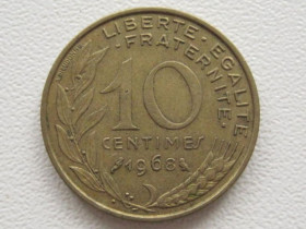 Франція Франция ^/--/^ Франция 10 сантимов 1968 года 38174 ^_^^^ Франція 10 сантимів 1968 38174 - фото фото фото