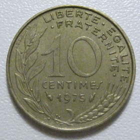 Франція Франция ^/--/^ Франція 10 сантимів 1975 року 1349 ^_^^^ Франция 10 сантимов 1975 года 1349 - фото фото фото
