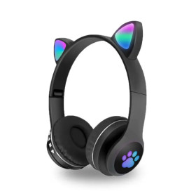Навушники Наушники ^/--/^ Беспроводные наушники с кошачьими ушками и RGB подсветкой FM радио, micro SD Cat MZ-023 Чёрные ^_^^^ Бездротові навушники з котячими вушками і RGB підсвічуванням FM радіо, micro SD Cat MZ-023 Чорні - фото фото фото