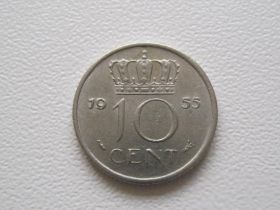 Нідерланди Нидерланды ^/--/^ Нидерланды 10 центов 1955 года 23248 ^_^^^ Нідерланди 10 центів 1955 року 23248 - фото фото фото