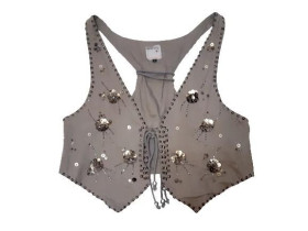 Жилети Жилеты ^/--/^ серый жилет River Island с заклепками и пайетками, хлопок топ на завязке ^_^^^ сірий жилет River Island із заклепками і пайєтками, бавовна топ на зав'язці - фото фото фото