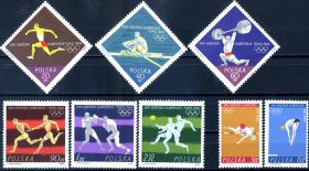 Спорт Спорт ^/--/^ Польша. Олимпиада в Токио   (серии + блок)** 1964 г. ^_^^^ Польща. Олімпіада в Токіо (серії + блок)** 1964 - фото фото фото