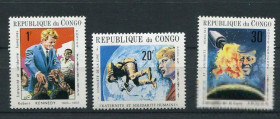 Освоєння космосу Освоение космоса ^/--/^ Конго Congo - Brazzaville Space 1965 Mi 212,214-215 Apollo 11 MNH - фото фото фото