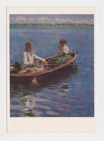 СРСР СССР ^/--/^ РЫБАК  1957 г.  худ. МАКОВСКИЙ  чистая  тираж 150 тыс  ^_^^^ Рибак 1957 р. худ. Маковський чистий тираж 150 тисяч - фото фото фото