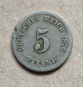 Німецька імперія (-) Германская империя (-) ^/--/^ Німеччина 5 пфенігів 1876 рік F ^_^^^ Германия 5 пфеннигов 1876 год F - фото фото фото