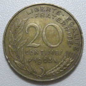 Франція Франция ^/--/^ Франція 20 сантимів 1963 року 43570 ^_^^^ Франция 20 сантимов 1963 года 43570 - фото фото фото