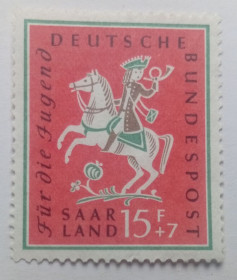 НДР, ФРН ГДР, ФРГ ^/--/^ Германия 1959 Всадник с рожком, MH ^_^^^ Німеччина 1959 Вершник з ріжком, MH - фото фото фото