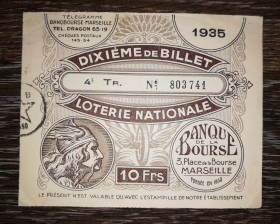 Франція Франция ^/--/^ FRANCE Франція 10 франків 1935 Марсель, лотерея ^_^^^ FRANCE Франция 10 франков 1935 Марсель, лотерея - фото фото фото