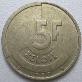 Бельгія Бельгия ^/--/^ Бельгія 5 франків 1986 року Belgie 42885 ^_^^^ Бельгия 5 франков 1986 года Belgie 42885 - фото фото фото