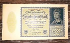 Німеччина Германия ^/--/^ GERMANY Firmendruck Германия 10000 марок 1922 Reichsdruck 1 буква+8 цифр Сохран! ^_^^^ GERMANY Firmendruck Німеччина 10000 марок 1922 Reichsdruck 1 буква +8 цифр Збереж! - фото фото фото