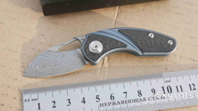 Ножі, мультітули Ножи, мультитулы ^/--/^ Antler, Titanium + carbon, Damascus vg /--/ 10, EDC, Slip Joint - фото фото фото