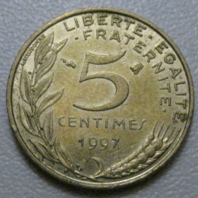 Франція Франция ^/--/^ Франція 5 сантимів 1997 року 41966 ^_^^^ Франция 5 сантимов 1997 года 41966 - фото фото фото