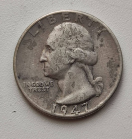 Обігові Обиходные ^/--/^ 1947 год монета серебро 25 центов Quarter Д. Вашингтон основатель США, оригинал vk /--/ 375 ^_^^^ 1947 монета срібло 25 центів Quarter Д. Вашингтон засновник США, оригінал vk /--/ 375 - фото фото фото