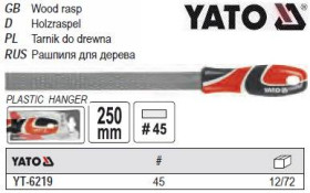 Інші інструменти Другие инструменты ^/--/^ Рашпиль по дереву плоский YATO L /--/ 250 мм #45 YT-6219 ^_^^^ Рашпіль по дереву плоский YATO Польща L /--/ 250 мм #45 YT-6219 - фото фото фото