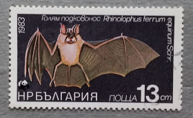 Фауна Фауна ^/--/^ Болгария 1983 г - Летучая мышь. Большой подковонос  (Rhinolophus ferrumequinum), гаш ^_^^^ Болгарія 1983 - Літуча миша. Великий підковонос (Rhinolophus ferrumequinum), гаш - фото фото фото