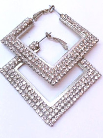 Сережки Серьги ^/--/^ Крупные сверкающие квадратные серьги 4.5 см - 4.5 см ^_^^^ Великі виблискуючі квадратні сережки 4.5 см - 4.5 см - фото фото фото