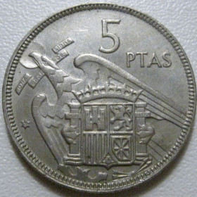 Іспанія Испания ^/--/^ Іспанія 5 песет 1957  (1959) року 41733 ^_^^^ Испания 5 песет 1957 (1959) года 41733 - фото фото фото