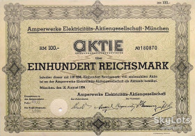 Акції, облігації, лотереї Акции, облигации, лотереи ^/--/^ Акція на 100 RM Amperwerke Elektricitats-AG Munchen 1934 Німеччина Mt 19 ^_^^^ Акция на 100 RM Amperwerke Elektricitats-AG Munchen 1934 Германия Mt 19 - фото фото фото