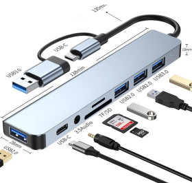 Концентратори, хаби Концентраторы, хабы ^/--/^ Хаб 8 in 1 2 usb +type c hub док станція 3.5 /--/ mm аудіо jack micro sd card ^_^^^ Хаб 8 in 1 2 usb +type c hub док станция 3. 5 /--/ mm аудио jack micro sd card - фото фото фото