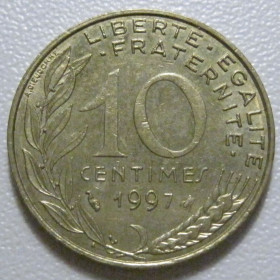 Франція Франция ^/--/^ Франція 10 сантимів 1997 року 1427 ^_^^^ Франция 10 сантимов 1997 года 1427 - фото фото фото