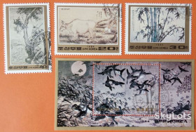 КНДР КНДР ^/--/^ КНДР 1984 искусство корейская живопись Mi 2499-2501 + блок 184 ^_^^^ корейський живопис Mi 2499-2501 + блок 184 - фото фото фото