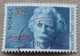Історія та особистості История и личности ^/--/^ Норвегия 1993 г - 150-летие со дня рождения Эдварда Грига, гаш ^_^^^ Норвегія 1993 р - 150-річчя від дня народження Едварда Гріга, гаш - фото фото фото