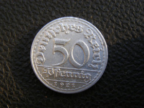Веймарська республіка (-) Веймарская республика (-) ^/--/^ 50 пфенингов 1921 г D ^_^^^ 50 пфенінгів 1921 - фото фото фото