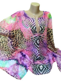 Туніки Туники ^/--/^ L-2 /--/ XL Туника River Island с абстрактным принтом и золотистым декором на декольте, Индия ^_^^^ Кольорова туніка River Island із золотим декором на декольті, L-2 /--/ XL, Індія - фото фото фото