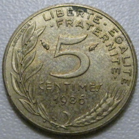 Франція Франция ^/--/^ Франція 5 сантимів 1986 року 41958 ^_^^^ Франция 5 сантимов 1986 года 41958 - фото фото фото