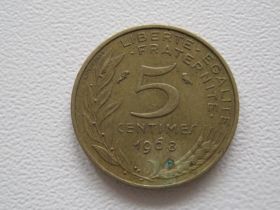 Франція Франция ^/--/^ Франция 5 сантимов 1968 года #16018 ^_^^^ Франція 5 сантимів 1968 року #16018 - фото фото фото
