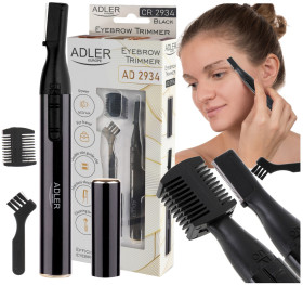 Тримери Триммеры ^/--/^ Тример для брів Adler AD 2934 black — акумуляторний, точний зріз, насадки для брів і носа ^_^^^ Тример для брёв Adler AD 2934 black — аккумуляторный, точный срез, насадки для брёв и носа - фото фото фото