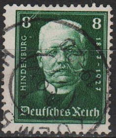 Веймарська республіка Веймарская республика ^/--/^ 1927 - Німеччина - 80 років Гінденбурга 8 Mi.403 _2,0 € _гаш ^_^^^ 1927 - Германия - 80 лет Гинденбурга 8 Mi.403 _2,0 € _гаш - фото фото фото