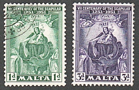 Мальта Мальта ^/--/^ Мальта  (1951) Колония Британии. 700-летие скапулярия ^_^^^ Мальта (1951) Колонія Британії. 700-річчя скапулярія - фото фото фото