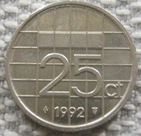 Нідерланди Нидерланды ^/--/^ Нидерланды 25 центов 1992 года 12683 ^_^^^ Нідерланди 25 центів 1992 року 12683 - фото фото фото