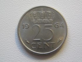 Нідерланди Нидерланды ^/--/^ Нидерланды 25 центов 1964 года 32378 ^_^^^ Нідерланди 25 центів 1964 року 32378 - фото фото фото