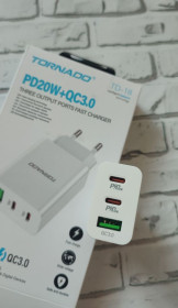 Зарядні пристрої Зарядные устройства ^/--/^ Зарядний пристрій TORNADO TD-18   (USB Type-C / PD /--/ 20 /--/ W / QC /--/ 3.0) White ^_^^^ Зарядное устройство TORNADO TD-18 (USB Type-C/PD /--/ 20 /--/ W/QC /--/ 3.0) White - фото фото фото