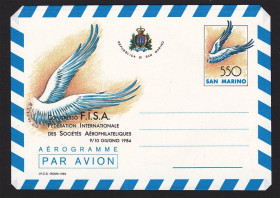 Транспорт Транспорт ^/--/^ Авиация .  Сан Марино  - аэрограмма   MNH - с ОМ ^_^^^ Сан Марино - аерограма MNH - з ОМ - фото фото фото